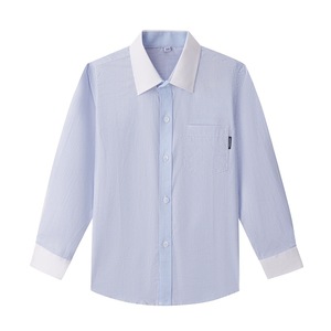 儿童中小学生校服衬衫长袖款英伦学院风男童蓝白条纹衬衣短袖纯棉