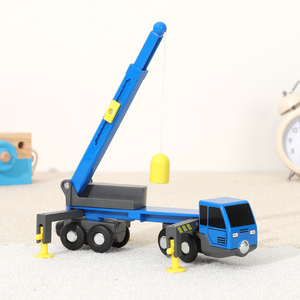 塑料工地工程车可伸缩吊臂起重机吊车兼容木质火车轨道玩具小车