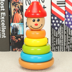 大号木质彩虹塔小丑叠叠高积木制彩色层层叠 不倒翁玩具1-2-3-6岁