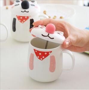 杯杯侠创意可爱萌萌小动物大鼻子带盖带勺大容量陶瓷马克杯