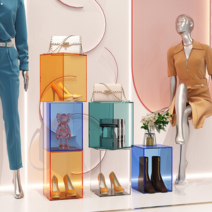 服装店亚克力流水台橱窗鞋包展示架高低装饰陈列道具模特摆件地台