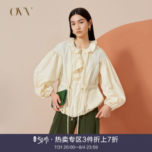 ovv女装春夏甜美复古抽绳灯笼袖茄克外套女