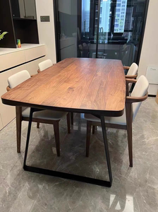 北美白蜡木实木餐桌中古极简铁艺长方形个性创意书桌简约吃饭桌子