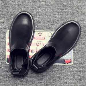 男士马丁靴中帮皮鞋夏季韩版英伦真皮短靴子黑色厚底复古切尔西靴