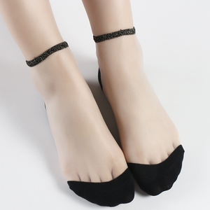 丝袜女春夏季玻璃水晶中筒袜冰丝透明耐磨防滑纯棉底防勾丝短袜子