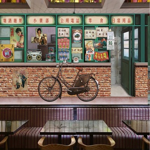 复古怀旧自粘墙贴饭店贴纸餐厅小卖部壁画烧烤火锅墙壁贴画