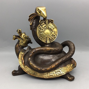 纯铜鎏金玄武摆件四大神兽黄铜龙龟蛇神兽家居客厅玄关装饰品礼品