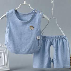 婴儿衣服夏季薄款无袖背心琵琶睡衣开档套装八九个月男女宝宝夏装