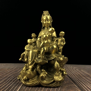 纯铜五子观音菩萨摆件家居客厅佛堂工艺装饰品观世音菩萨铜像