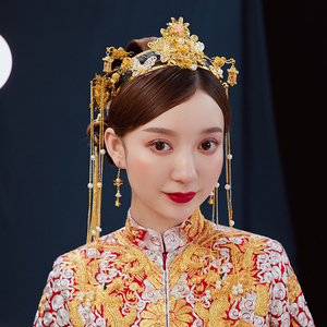 秀禾服新娘皇冠头饰套装配饰中国风古代结婚秀和服流苏2021新款