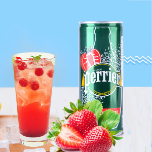 perrier法国进口巴黎水草莓味苏打水250ml*30罐装 整箱天矿泉饮料