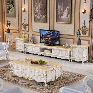 欧式大理石茶几电视柜组合实木橡木雕花高档客厅美式方形四抽茶桌
