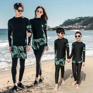 亲子泳衣一家四口家庭套装母女四件套儿童男童保暖情侣潜水服冲浪