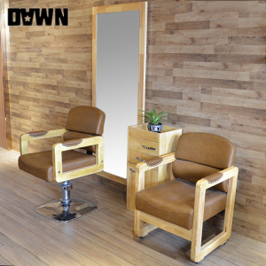发廊专用理发店镜台实木美发椅子复古单面镜子落地挂壁剪发凳柜子