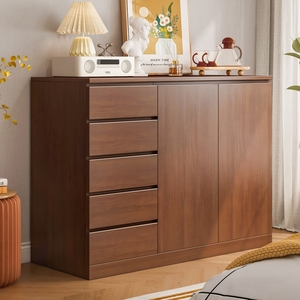 卧室家用实木色床头五斗柜木质简约现代收纳储物柜带门小户型靠墙