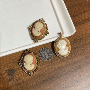 中古vintage首饰复着avon雅芳卡梅奥天然贝雕香膏盒多用胸针吊坠