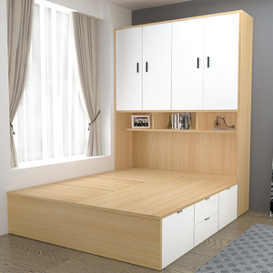 北欧小户型衣柜床一体组合家具省空间储物床镂空衣柜床组合榻榻米