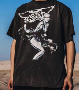 slkk saint michael空山基联名做旧渐变大字母短袖t恤男女宽松