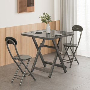 折叠餐桌椅组合家用小户型现代简约轻奢正方形圆包边桌子吃饭方桌