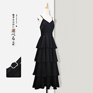 蛋糕裙连衣裙女夏季法式复古小黑裙吊带裙子仙女超仙森系长裙学生