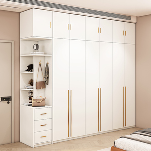 暖白色衣柜实木多层生态板家用卧室现代简约三四门主卧室轻奢柜子