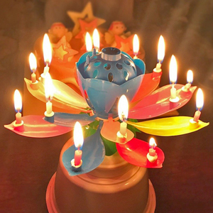 网红莲花唱歌生日快乐音乐蜡烛创意彩色荷花开花旋转蛋糕装饰摆件