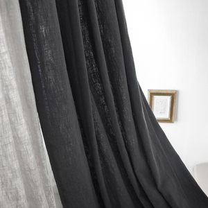 出口北欧简约客厅纯亚麻布黑白灰色日式民宿别墅侘寂风半遮光窗帘