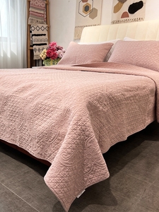 纯棉绣花绗缝三件套酵素洗床盖夹棉双人床单套件软糯贴身用床品