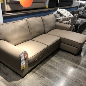 苏州ikea宜家 沃克托三人沙发带贵妃椅简约北欧真皮沙发米黄色