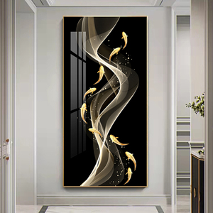 九尾鱼图聚财玄关入户装饰画走廊过道尽头正对门墙面壁画轻奢壁画