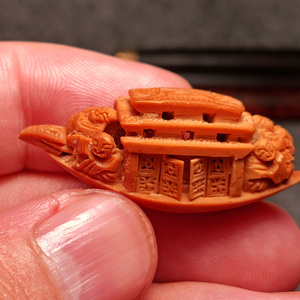 手工小船核舟记橄榄核雕刻苏工南工一帆风顺单粒单籽小摆件礼物