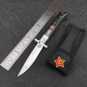 跨境俄罗斯联邦小刀户外随身折叠刀爱国者野外军工刀木柄水果刀具