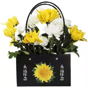清明节鲜花包装纸手提袋子礼物盒防水花束包装祭奠扫墓用品菊花艺