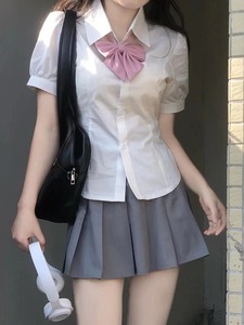 jk制服套装短袖上衣女士夏季学院风辣妹收腰显瘦修身白色衬衫新款