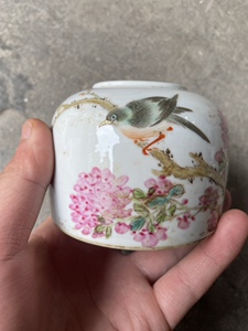 高仿民国浅洚彩花鸟水盂古董古玩老货旧货仿古瓷收藏摆件文房器