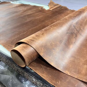 1s-17老牛皮进口新款红棕色疯马变色牛皮头层牛皮皮料手工包包料