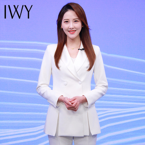 iwy女主持人正装同款高端白色礼服阔腿裤收腰西服套装端庄年会装