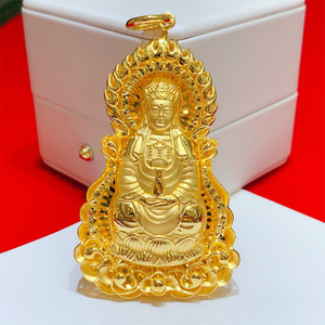 黄金观音吊坠实心男士大佛像牌挂坠999足金纯金坠子挂绳黑绳项链