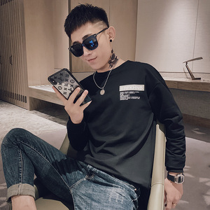 社会精神小伙卫衣网红青少年痞子风男装潮流修身圆领长袖t恤男士