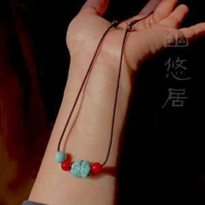 丁真同款颈链纯天然原矿绿松石雪巴手工可调节锁骨链项链一图一物