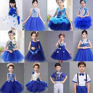 六一儿童演出服女童宝蓝色公主裙幼儿园舞蹈蓬蓬纱裙少儿合唱表演