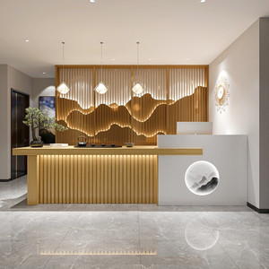 新中式收银台吧台茶台养生馆民宿足浴采耳店酒店会所前台桌接待台
