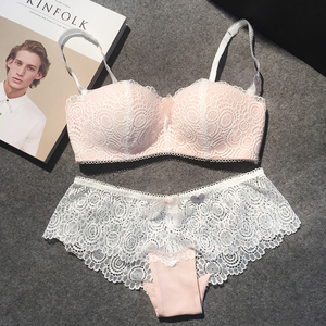 2019春夏新款薄款无钢圈小胸半杯抹胸舒适性感可爱蕾丝套装内衣