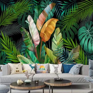 美式丛林芭蕉叶墙板电视沙发背景碳晶板酒店民宿热带雨林植物扣板