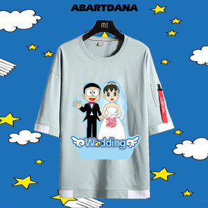 大雄静香婚礼结婚动漫卡通衣服纯棉飘带半袖圆领短袖男女夏季t恤