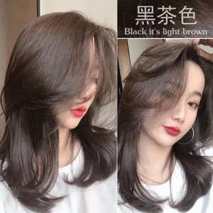 黑茶色染发剂纯植物自己染2021流行色黑色闷青奶茶色显白女盖白发