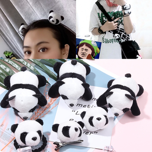 韩国可爱卡通胸针趴在身上熊立体公仔熊猫玩偶毛绒发圈头绳发饰