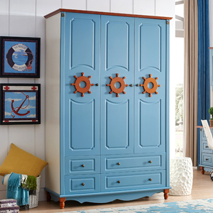 淘之梦 地中海儿童房套件衣柜衣橱蓝色两门3三门四门创意组装家具
