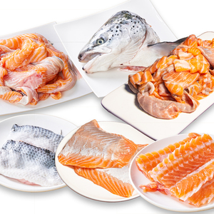 挪威三文鱼头新鲜冰鲜鱼头鱼骨碎肉边角料腩条鱼皮瘦肉炖汤红烧