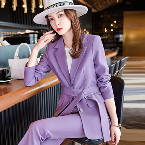 紫色西装套装女高端定制设计感腰带款西服女高级感超好看外套春秋